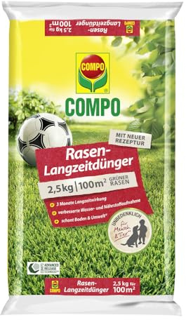 COMPO Rasendünger - 2,5 kg für 100 m² - mit 3 Monaten Langzeitwirkung für Frühjahr und Sommer - tierfreundlich - Premium Rasen-Langzeitdünger