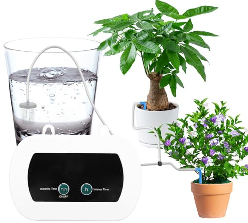 Taruor Dispositivo Inteligente de Riego de Plantas para 10 Plantas en Macetas con Tasa Ajustable, Temporizador Programable, Juego Riego por Goteo y Pantalla LED, para Uso en Interiores y Exteriores