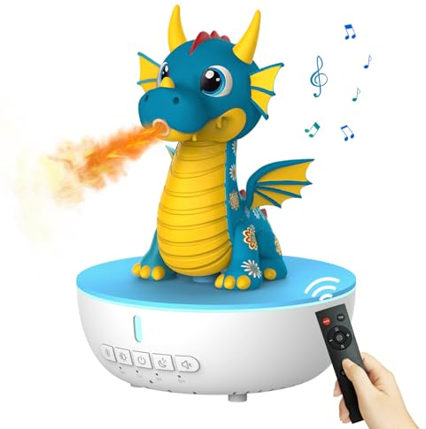 OHAANYY Aroma Diffuser Drachen-Design, 400ml Ultraschall Luftbefeuchter | Duftöl-Vernebler mit Feuereffekt & Fernbedienung, 10 Weißes Rauschen Sounds, 8 LED-Farben, edles Deko-Geschenk