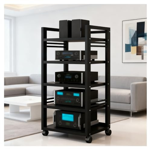 Audio HiFi Regal Rack 5 Ebenen HiFi Rack Audio, Regal Schrank for Zuhause, Beweglicher(Schwarz)