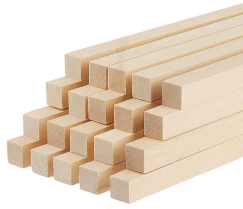 SEUICYNE 50 Stück Quadratische Holzstäbe, 1.2x1.2cm-30.5cm Lang Holzstäbchen zum Basteln, Holzleisten Eckig, Unbehandelter Holzleisten Quadratisch für DIY Heimwerker Kunst Schnitzen Holzbasteleien
