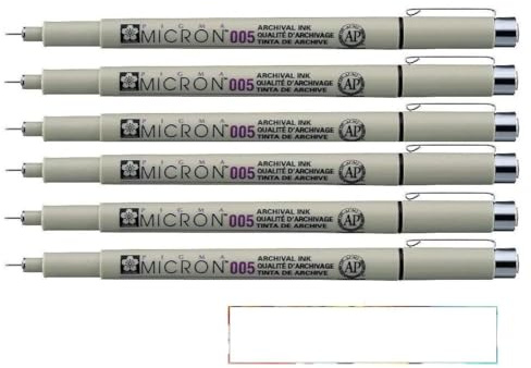 PIGMA MICRON Sakura 005 Schwarz, 6 Stück und 1 Karte