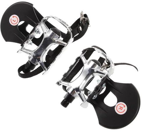 SOLUSTRE 1 Paar rutschfeste Aluminiumlegierung Pedale für Fitnessbike Heimtrainer Leise Indoor Fahrrad Pedale mit Clip und Riemen für Präzise Fußpositionierung