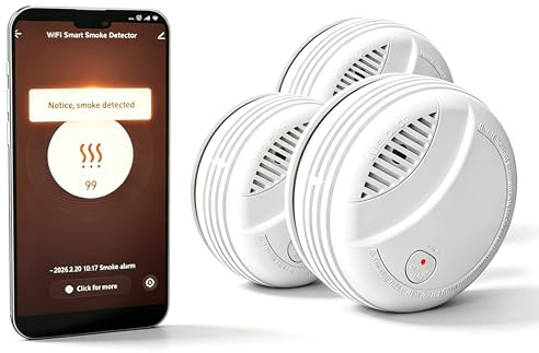 Détecteur de Fumée WiFi Intelligent avec Batterie au Remplaçable, Notification d'App, Fonction silencieuse et Auto-Test, EN14604, Alarme 85 dB, Alarme Incendie WiFi Compatible avec Tuya/Smart Life APP