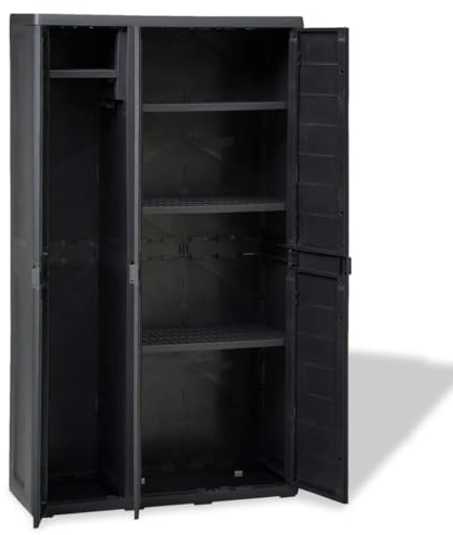 Tomostar Armoire à Balais Extérieur, Armoire de Rangement Porte-balais de Jardin avec 4 étagères PP Noir