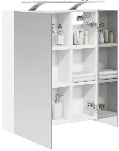 vidaXL Badezimmerspiegelschrank Weiß 60 x 14,5 x 70 cm Holzwerkstoff, Badezimmermöbel, moderner, rechteckiger Aufbewahrungsschrank, Wandspiegel, verstellbare Regale, praktisch