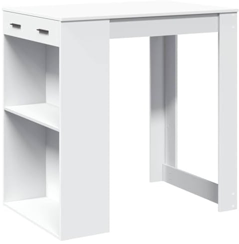 KKgypkn Weißer Küchentresen 102 cm mit Zwei Ablagen und 5 cm Dicker Arbeitsplatte aus Holzwerkstoff