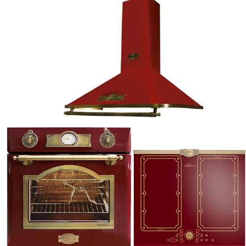 Kaiser Backofen Set 60cm Empire RotEm EH 6355+KCT 6192 FI+A 6315 Autark Herd Set • Retro Vintage Küche Set Bordeaux • Backofen 67L • Induktionskochfeld FREE ZONE mit Booster • Dunstabzugshaube 910m³/h