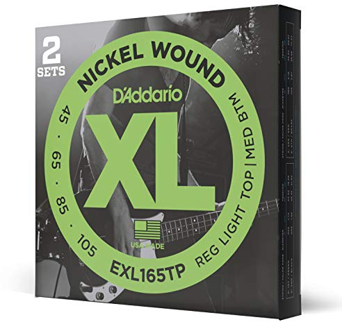 D'Addario Corde Basso Elettrico - XL EXL165TP - 4 Corde - Lunga Scala, Luce Personalizzata, 45-105 - 2-Pacchetto
