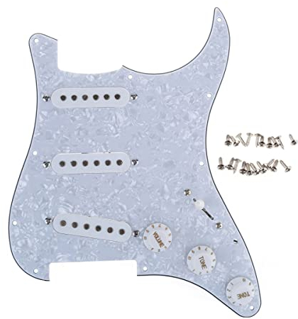 Musiclily SSS Loaded Prewired Pickguard ST Gitarren Vorverdrahtetes Schlagbrett mit Single Coil Tonabnehmer Set für Fender American/Mexican Squier Strat E-Gitarre,4 lagig White Pearl