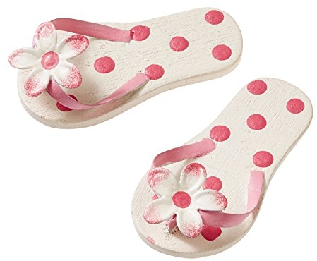 Flip-Flops, 4,5 cm, rosa mit Punkten, holz-metall