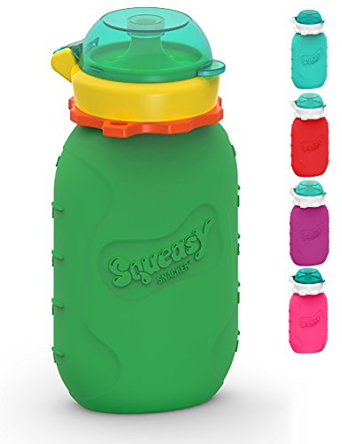 Squeasy Snacker - Grün - Wiederverwendbares Quetschie aus Silikon, 180ml. Quetschbeutel zum selbst befüllen, BPA-frei