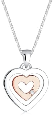 Elli DIAMONDS Halskette Damen Herz Anhänger Bi-Colour Verspielt mit Diamant (0.02 ct.) in 925 Sterling Silber