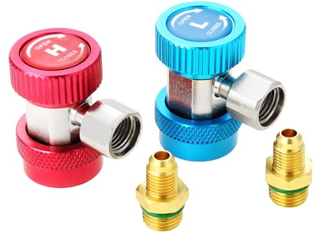 SURIEEN Verstellbare R134A-Schnellkupplungen Stecker Hoch- / Niederdruck AC R134A Adapter, 1/4 Zoll SAE HVAC Armaturen, HVAC Freon Manifold Gauge Schlauchverbinder-Set