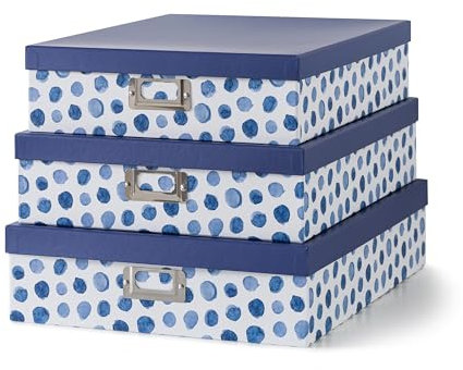 Soul & Lane SLPR Dekorative Aufbewahrungsboxen aus Karton (3er-Set, blaue Punkte), verschachtelte Geschenkboxen mit Deckel für Andenken, Spielzeug, Fotos, Erinnerungen, Schrank, Kinderzimmer, Büro,