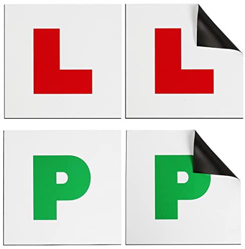 Onarway Fully Magnetic Red Car L-Plates and Green P Plate 4 Pack for car magnetic Extra Thick Strong Learner Plates, No Melting No Blow off Easy to Move without Scratching Painting off