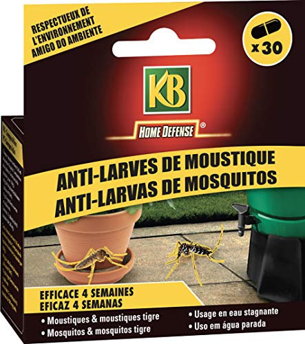 KB HOME DEFENSE HDLARV Insecticide Anti-Larves de Moustique 30 Capsules - Tout types de moustiques - Efficace j'usqu'à 4 semaines, Neutre