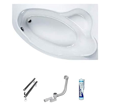 ECOLAM® große Badewanne Eckwanne Comfort 180x120 cm RECHTS Acryl weiß Ablaufgarnitur Ab- und Überlauf Automatik Füße Silikon große Liegefläche für Zwei