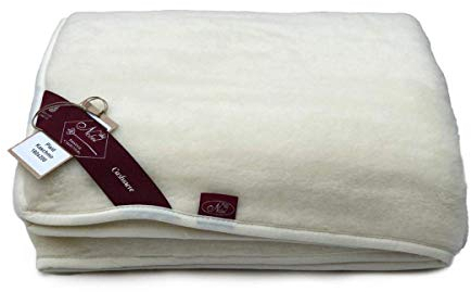 Wolldecke Kaschmir Prestige Naturhaardecke weiche & warme Kuscheldecke Couch- Sofadecke Wohndecke Größe 140 x 200, Farbe Ecru