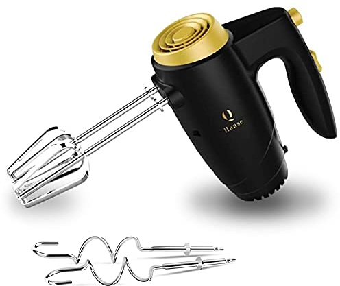 Q House Hand Mixer Electric Whisk, 5 Speed Kitchen Food Mixer for Baking, Cakes, Cookies and More. Electric Hand Whisk, Dough Mixer and Whisk Attachments, Black