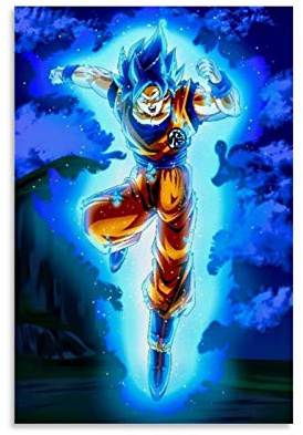 Goku Super Saiyan Kunstdruck auf Leinwand, blau, 30 x 45 cm