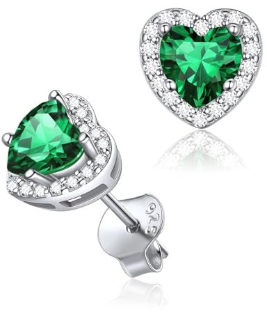 ChicSilver Orecchini Argento con Smeraldo Cuore Orecchini Smeraldo Argento, Orecchini Lobo Smeraldo Smeraldo Maggio Confezione Regalo