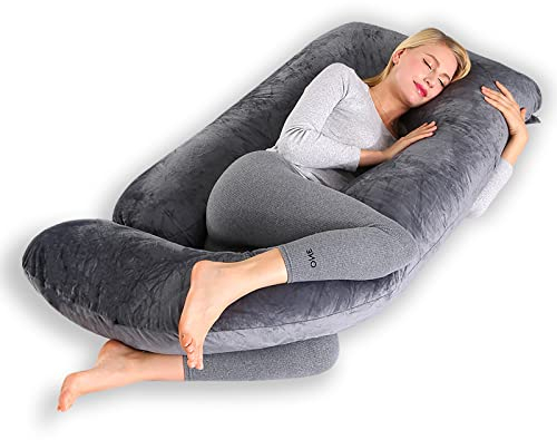 CALIYO Schwangerschaftskissen J Form,Stillkissen XXL-SeitenschläFerkissen mit Bezug,Pregnancy Pillow und Komfortkissen Erwachsene -Polsterung aus Baumwolle(Dunkelgrau,180×70cm)