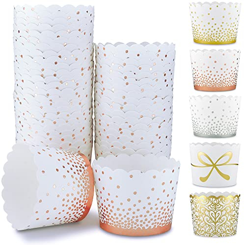 Frau WunderVoll® 25 Muffin Backformen weiß, Rosegold Punkte, Durchmesser 5 cm/Muffinbackform, Muffinform, Backformen, Backförmchen, Cupcake Formen, Muffin Förmchen Papier