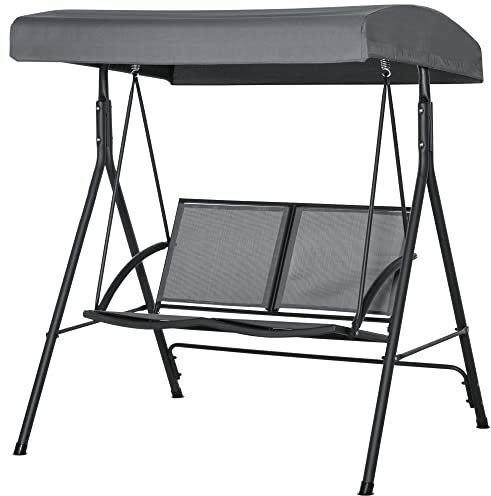 Outsunny Balancelle de Jardin 2 Places Grand Confort Toit Inclinaison réglable Assise et Dossier Ergonomique Acier époxy textilène Gris