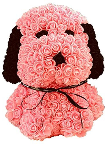 KDOQ Forever Rose Dog, 40CM Forever Roses Artificial Flowers Dolls Novel Fashion Rose Dog Toy for Anniversary Birthday Valentines Wedding Mom Doll Gift (Color : Pink)