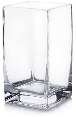 Enova Floral Transparente quadratische Glasvase, 20,3 x 10,2 x 10,2 cm, Glasvase für Blumen, dekorative Kerzenhalter, Glasvase, Blumensträuße, Vase für Hochzeits-Mittelstücke, Heimbüro-Dekor (1 Stück)