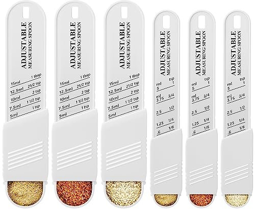 6 Pcs Adjustable Measuring Spoon Plastic Tablespoon and Teaspoon Set Baking Cooking Spoon Set Chef Spoon Measuring Scoops Metering Spoon for Kitchen Dry Liquid Ingredients Powder, 2 Sizes (White)