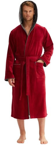 Morgenstern Peignoir de Bain Homme avec Capuche 100% Coton Éponge Velours OEKO-TEX® Robe de Chambre Long Finn Rouge Foncé XXL