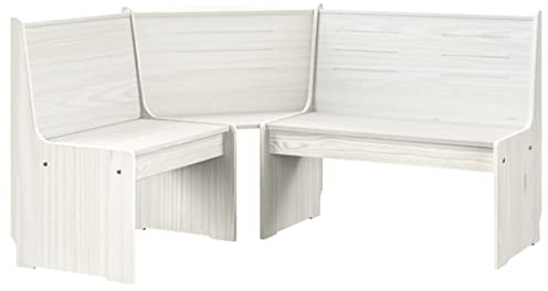 INLIFE Eckbank 151 cm Massivholz Kiefer Weiß