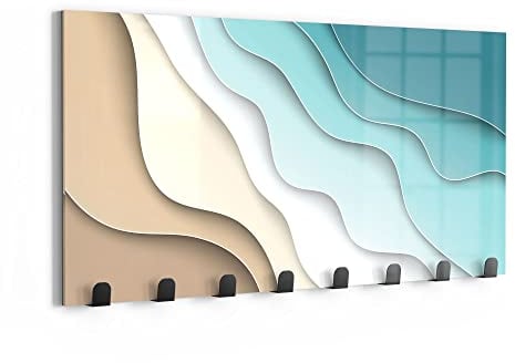DEQORI Wandgarderobe Glas & Metall | Motiv Farbige Papierwellen | 60x30 cm | Design Haken-Leiste modern | Garderoben-Paneel für Flur, Wohnzimmer & Schlafzimmer | magnetisch & beschreibbar