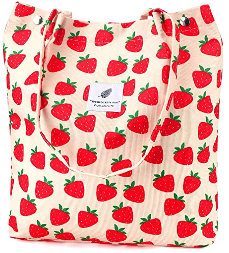 Ayieyill Damen-Tragetasche aus Cord, Canvas-Schultertasche mit Innenfach, Large