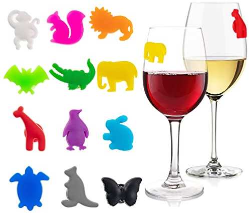 12 Pcs Silicone Barware Glass Markers, Land Animals Charms Drink Markers Tags Wine Glass Decorations Silicone Recognizer Cocktail Champagne Accessories for Party Bar Home Table Decorations, Multicolor