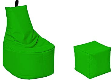 MILLINDABAG Modern Sitzsack für Kinder und Erwachsene Sessel Kissen In & Outdoor Gaminggeignet & bereits gefüllt Sitzkissen Bodenkissen (Grün, XXL - Durchmesser 78 cm mit Hocker)