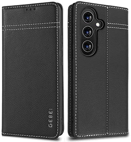 Hülle Echt Leder für Samsung Galaxy A54 5G - Premium Leder Hülle Klapphülle mit Standfunktion und Kartenfächer Flip Case Ledertasche Handyhülle Schutzhülle für Samsung Galaxy A54 5G (Schwarz)