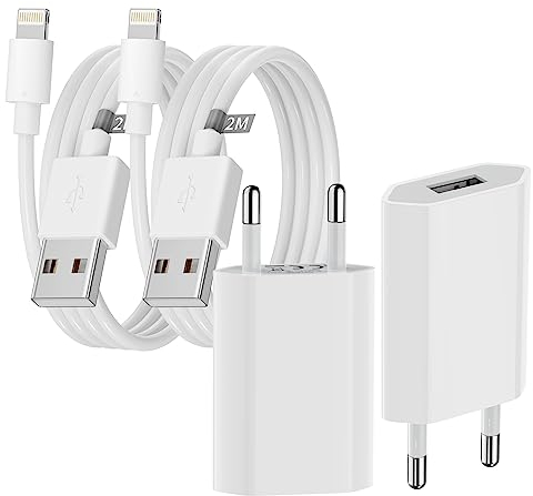 [MFi Certified] USB Ladegerät, 2er Pack iPhone Ladegerät und 2M*2 iPhone Ladekabel Schnellladekabel USB Netzteil Lightning Kabel Ladeadapter für iPhone 14/13/12/11 Pro/XS Max/XR/X/8/8 Plus/7 (A1400)