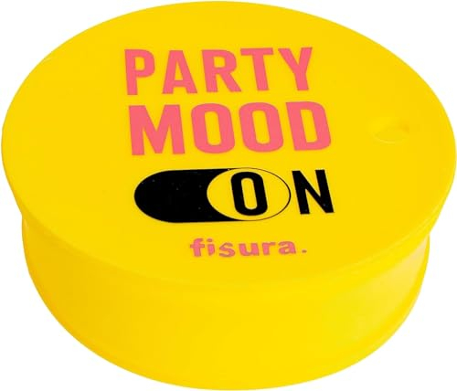 Fisura - Lot de 5 capote de verre anti-drogue Party Mood On. Protège-boisson ant-débordement jaune original. Capuchon réutilisable. Protection de gobelet anti-drogue en silicone BPA free. 5 pièces.