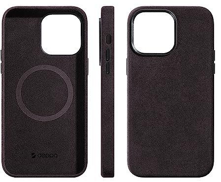Deppa Alcantara Hülle für iPhone 12 Pro Max (6,7') mit Magsafe| Schockfeste Handyhülle Case| Erhöhter Kameraschutz| Echtes italienisches Alcantara| Premium-Qualität Cover (Brombeer-9008)
