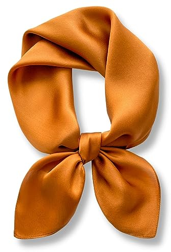 PoeticEHome Einfarbiger Maulbeerseide-Schal, leicht, 66 cm, quadratisch, Halstuch für Damen, Hals, Haare, Kopf, in Geschenkverpackung, SC05 Sonnenuntergang Gold, 26x26(66x66cm)