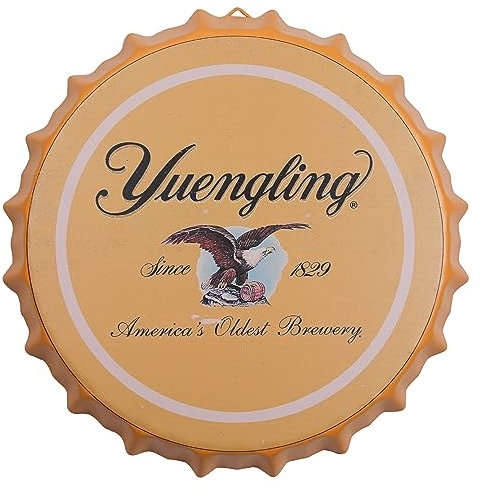 A.F.N.A.L Metal Sign Beer Decorative Hanging Bottle Cap for Home & Bar, Vintage Wall Art Tin Plaque Plat Decoration for Man Cave & Garage, 11.8 x 11.8 x 1.2, Yellow - Y-05