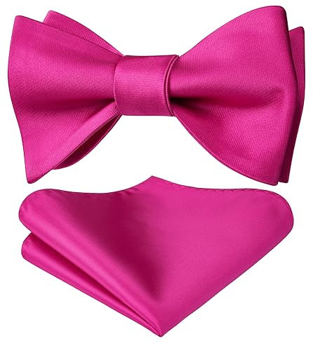 HISDERN Pajarita Hombre Fucsia - Conjunto de Pajaritas y Pañuelo de Bolsillo Color Liso Bodas Ajustable Corbatín con Pañuelos para Hombres
