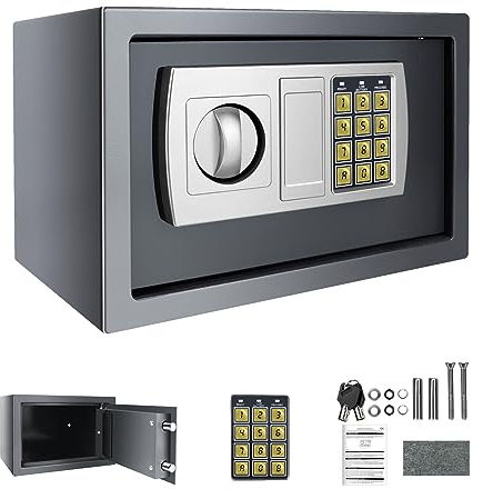 8.5L Digitaler Tresor, Schranktresor mit Digitaler Tastatur und Sicherheitsschloss, Sicherheitssafe Geldkassette für Zuhause Büro Hotel, 31 x 20 x 20cm (Grau)