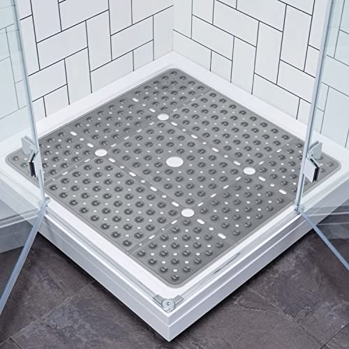 Walant Duschmatte rutschfest 69x69 cm,Duschmatte mit saugnäpfen,PVC Antirutschmatte Dusche Schimmelresistent BPA-frei, Duscheinlage Maschinenwaschbar badematte (Transparent Grau, 69 * 69cm)