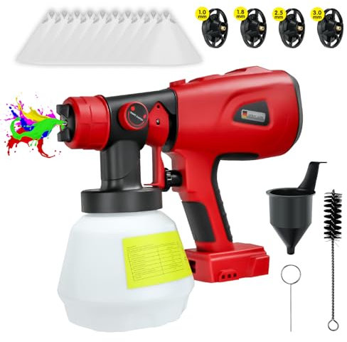 Electric Paint Sprayer System For Milwaukee 18V With 1000 ml Container, 3 Spray Modes,4 Brass Nozzles Paint Spray Gun For house, Paint, Walls, Fences, Furniture (Batteries Not Included)