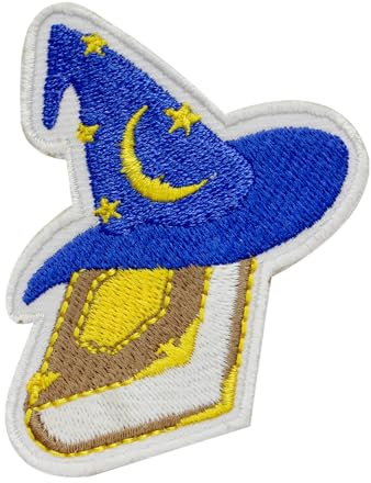 Aufnäher mit Zaubererhut, Zaubererbuch, Filme, Cartoon-Patch, bestickt, zum Aufbügeln oder Aufnähen, für Kleidung usw., 7 x 7 cm