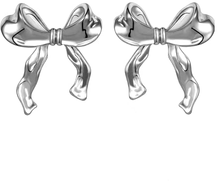 Irikdescia 1 Paar Schleifen-Ohrringe, Vergoldete Ohrringe, Elegante hypoallergene Ohrstecker, Glänzende, Stilvolle Band-Ohrstecker, Aufmerksames Geschenk, für Frauen (Silber)